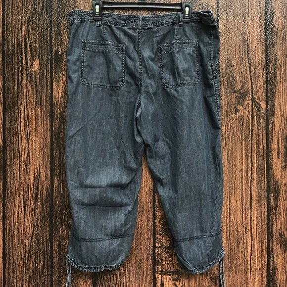 Merona Wide Leg Cropped Capri Drawstring Tie Hem Faded Black Cotton Women's 16 - Picture 11 of 11